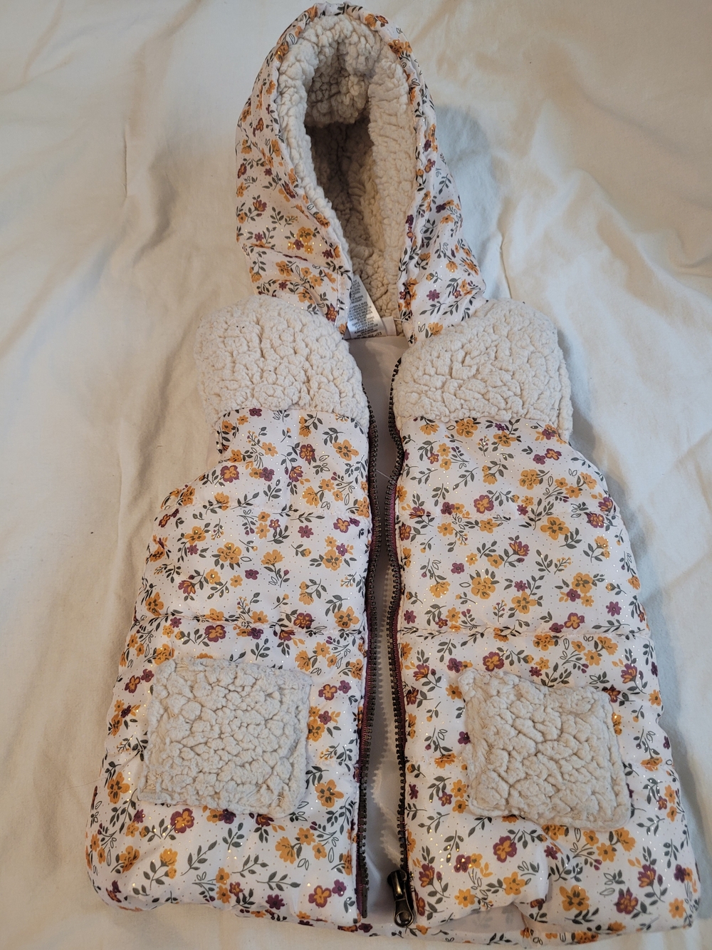 Little Lass Cream Sherpa-Lined Floral Hood